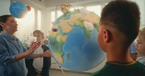 Science Lesson: Primary School Children Studying Renewable Energy Using Globe Video stock 312812811