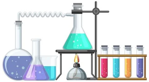 Science Logo Banner with Lab Tools and Equipment Stock Illustration
