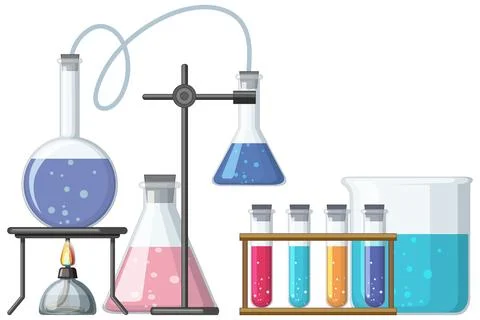 Science Logo Banner with Lab Tools and Equipment Illustrazione stock