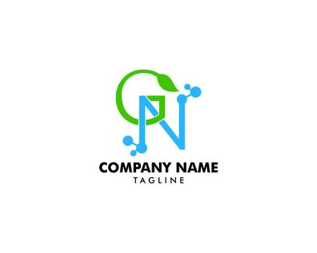 Science logo with the initials GN letter, molecule initial Letter GN Logo d.. Stock Illustration