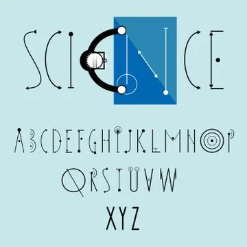 Science logo vector with decorative vector font. Top view - bald scientist in Stock Illustration