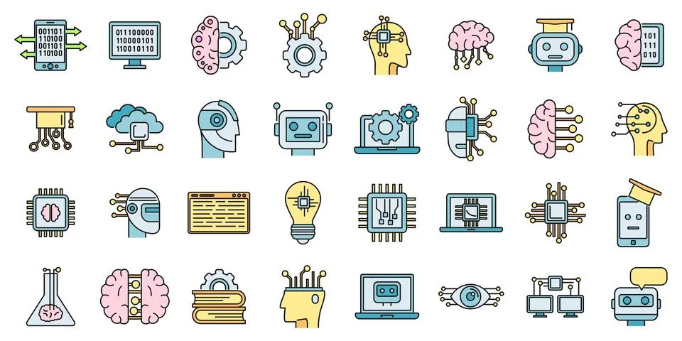 Science machine learning icons set vector color イラスト素材