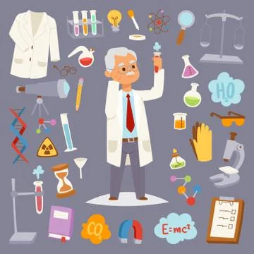 Science man character professor lab icons vector illustration Stock Illustration