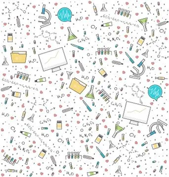 Science medical seamless pattern. Background for laboratory research Stock Illustration