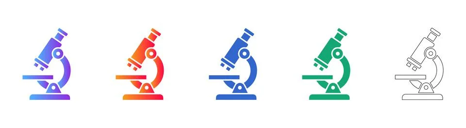 Science Microscope Icons for Research, Discovery, and Education Stock Illustration