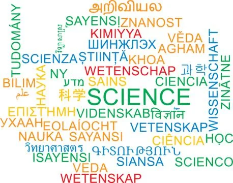 Science multilanguage wordcloud background concept Stock Illustration