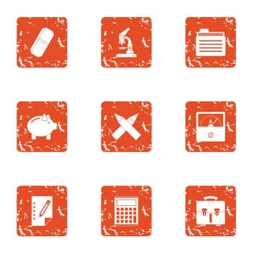 Science nerd icons set, grunge style Stock Illustration