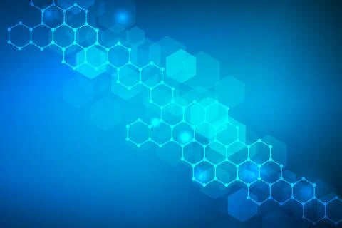 Science network pattern, connecting lines and dots. Technology hexagons str.. Stock Illustration