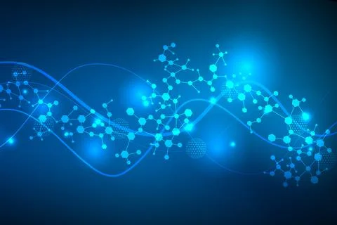 Science network pattern, connecting lines and dots. Technology hexagons str.. Stock Illustration