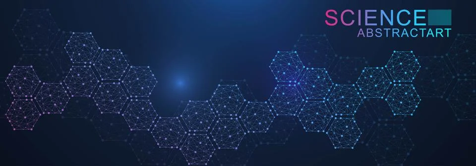 Science network pattern, connecting lines and dots. Technology hexagons Stock Illustration