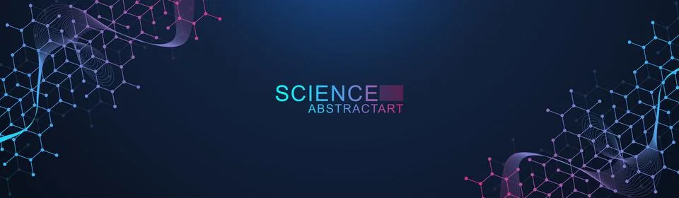 Science network pattern, connecting lines and dots. Technology hexagons Illustrazione stock