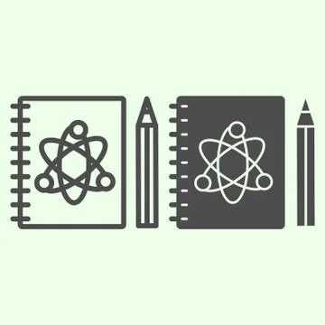 Science notepad line and solid icon. Workbook with atom symbol and pencil Stockillustratie