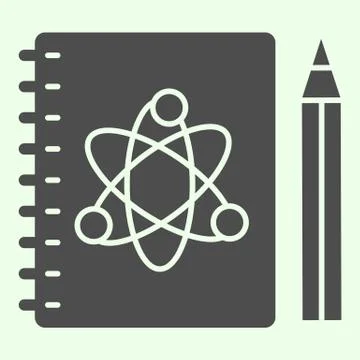 Science notepad solid icon. Workbook with atom symbol and pencil glyph style Stockillustratie