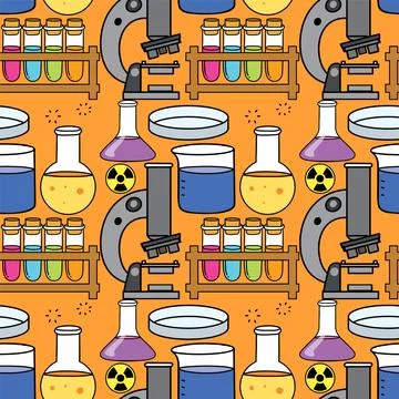 Science Objects and Icons Seamless Pattern イラスト素材