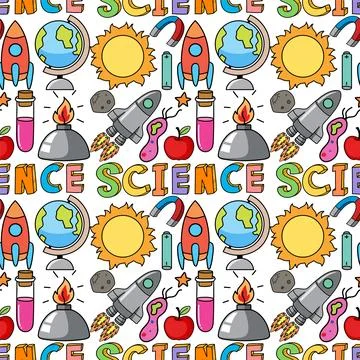 Science Objects and Icons Seamless Pattern イラスト素材