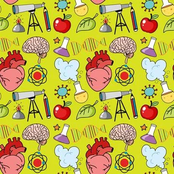 Science Objects and Icons Seamless Pattern Stock Illustration