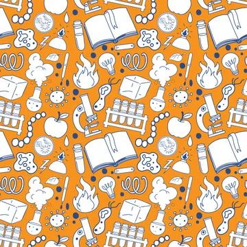 Science Objects and Icons Seamless Pattern イラスト素材