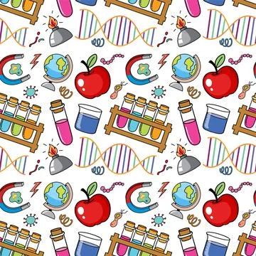 Science Objects and Icons Seamless Pattern Stock Illustration