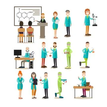 Science people vector flat icon set Stock Illustration