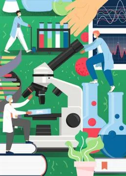 Science people working in lab vector poster template Stock Illustration