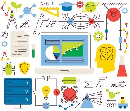 Science Physics Chemistry Flat Line Stock Illustration