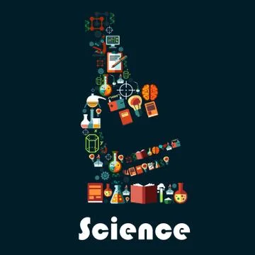 Science poster with microscope symbol 스톡 일러스트