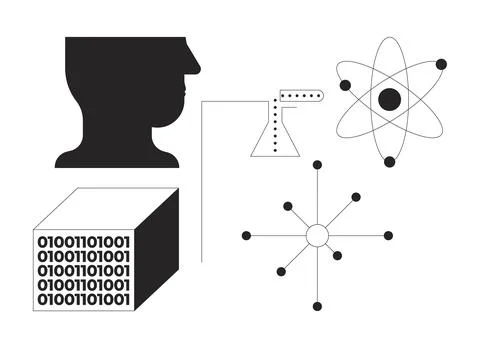 Science research and data 2D line objects set Stock Illustration