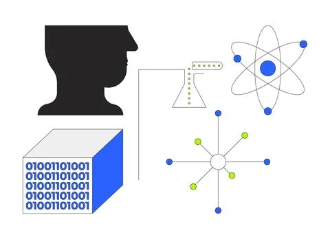 Science research and data integration 2D cartoon objects set Stock Illustration