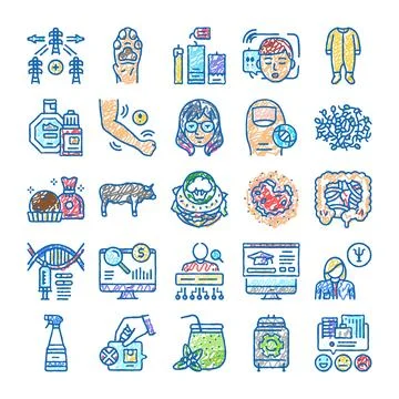 Science, research, and engineering doodle icons collection Illustrazione stock