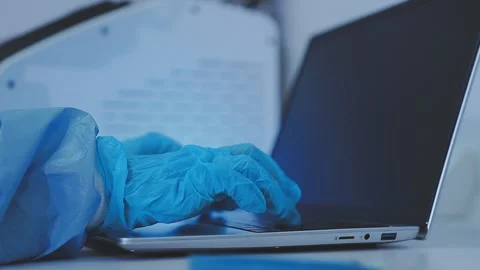 Science, research and hands in lab with notebook and computer on scientific.. Stock Footage 344456294
