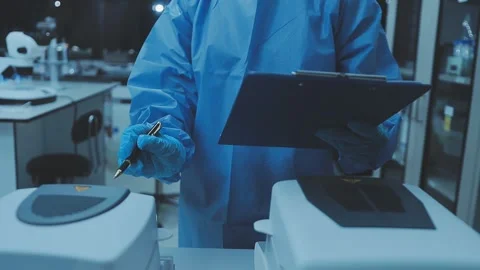Science, research and hands in lab with notebook and computer on scientific.. Stock Footage 344456300