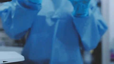Science, research and hands in lab with notebook and computer on scientific.. Stock Footage 344456408