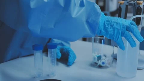 Science, research and hands in lab with notebook and computer on scientific.. Stock Footage 344456661