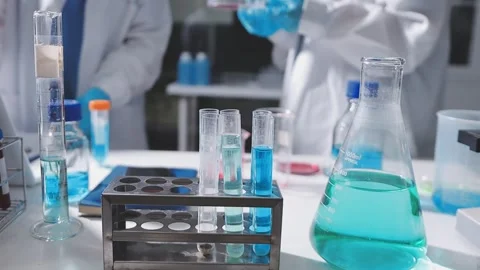Science, research and hands in lab with notebook and computer on scientific.. Stock Footage 344456881