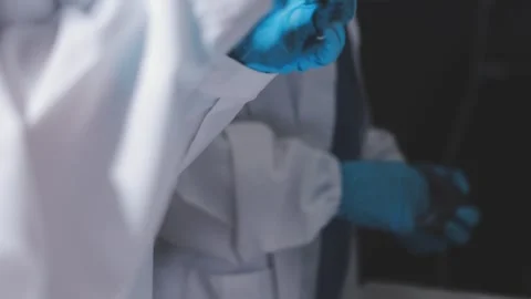 Science, research and hands in lab with notebook and computer on scientific.. Stock Footage 344457002