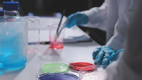 Science, research and hands in lab with notebook and computer on scientific.. Stock Footage 344457010