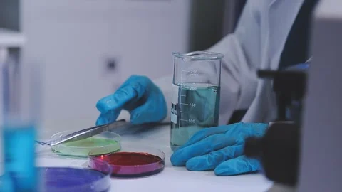 Science, research and hands in lab with notebook and computer on scientific.. Stock Footage 344457163