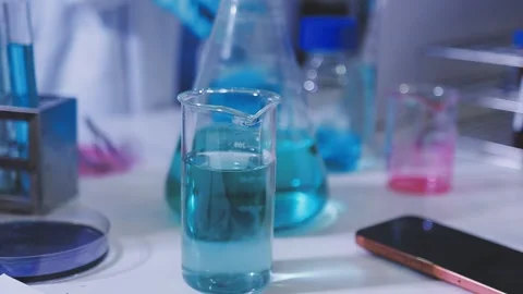 Science, research and hands in lab with notebook and computer on scientific.. Stock Footage 344457407