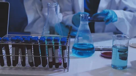 Science, research and hands in lab with notebook and computer on scientific.. Stock Footage 344457452