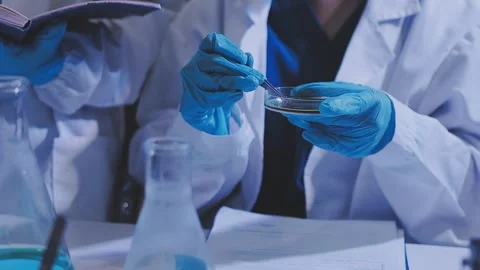Science, research and hands in lab with notebook and computer on scientific.. Stock Footage 344457540