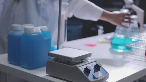 Science, research and hands in lab with notebook and computer on scientific.. Stock Footage 344457589