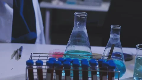 Science, research and hands in lab with notebook and computer on scientific.. Stock Footage 344457604