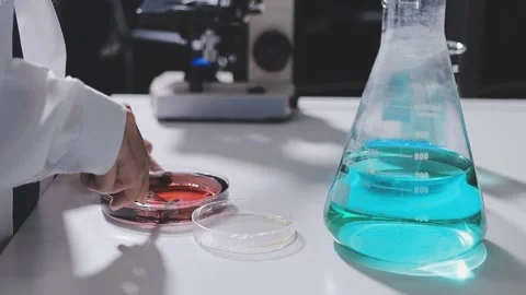 Science, research and hands in lab with notebook and computer on scientific.. Stock Footage 344457617