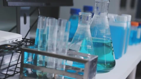 Science, research and hands in lab with notebook and computer on scientific.. Stock Footage 344457684