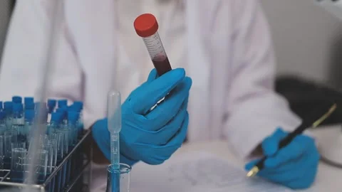 Science, research and hands in lab with notebook and computer on scientific.. Stock Footage 344457703
