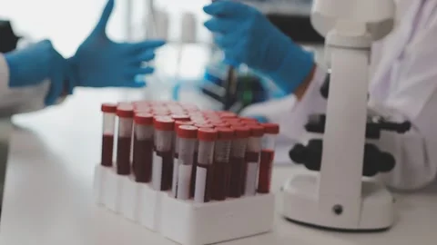 Science, research and hands in lab with notebook and computer on scientific.. Stock Footage 344457724