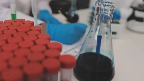 Science, research and hands in lab with notebook and computer on scientific.. Stock Footage 344457772