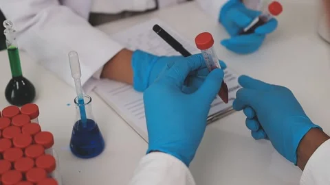 Science, research and hands in lab with notebook and computer on scientific.. Stock Footage 344457774