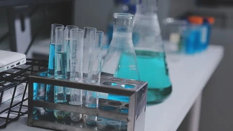 Science, research and hands in lab with notebook and computer on scientific.. Stock Footage 344457800