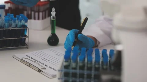 Science, research and hands in lab with notebook and computer on scientific.. Stock Footage 344457833